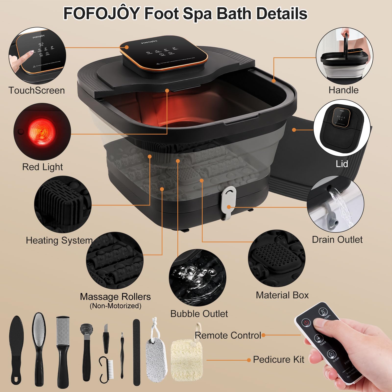 FOFOJÔY foot spa remote control enables easy temperature and mode adjustments.