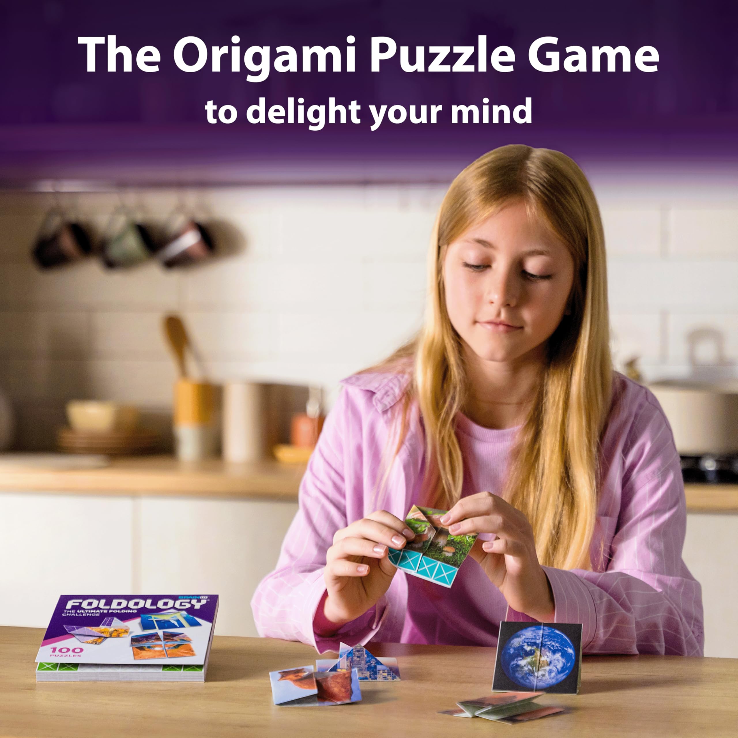 Foldology travel-size 6x6 inch layout enables puzzling on the go.