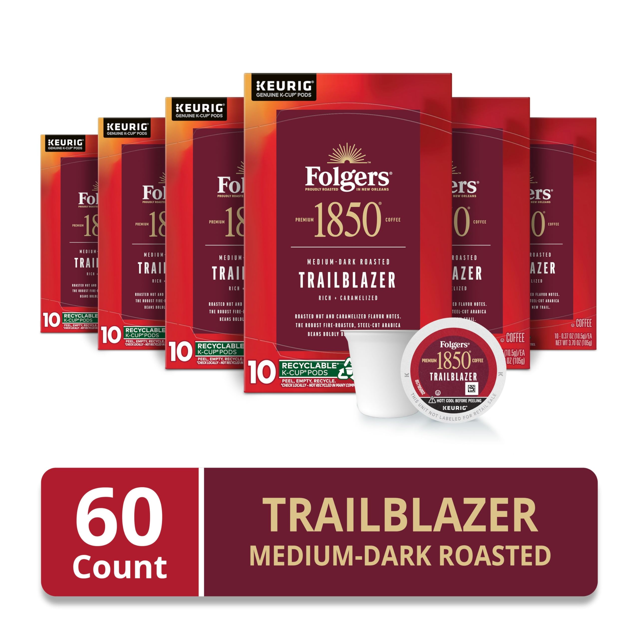 Folgers 1850 Trailblazer medium-dark roast aroma for rich coffee moments.