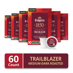 Folgers 1850 Trailblazer medium-dark roast aroma for rich coffee moments.