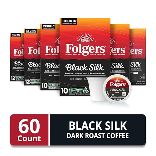 Folgers Black Silk six-box pack on shelf for convenient mornings.