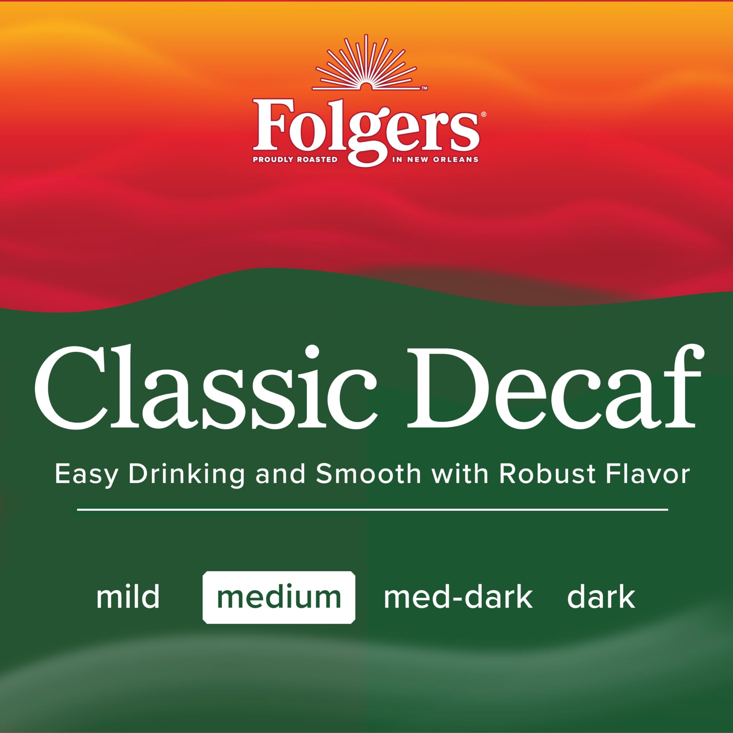 Folgers brand logo on canister reinforces everyday reliability.