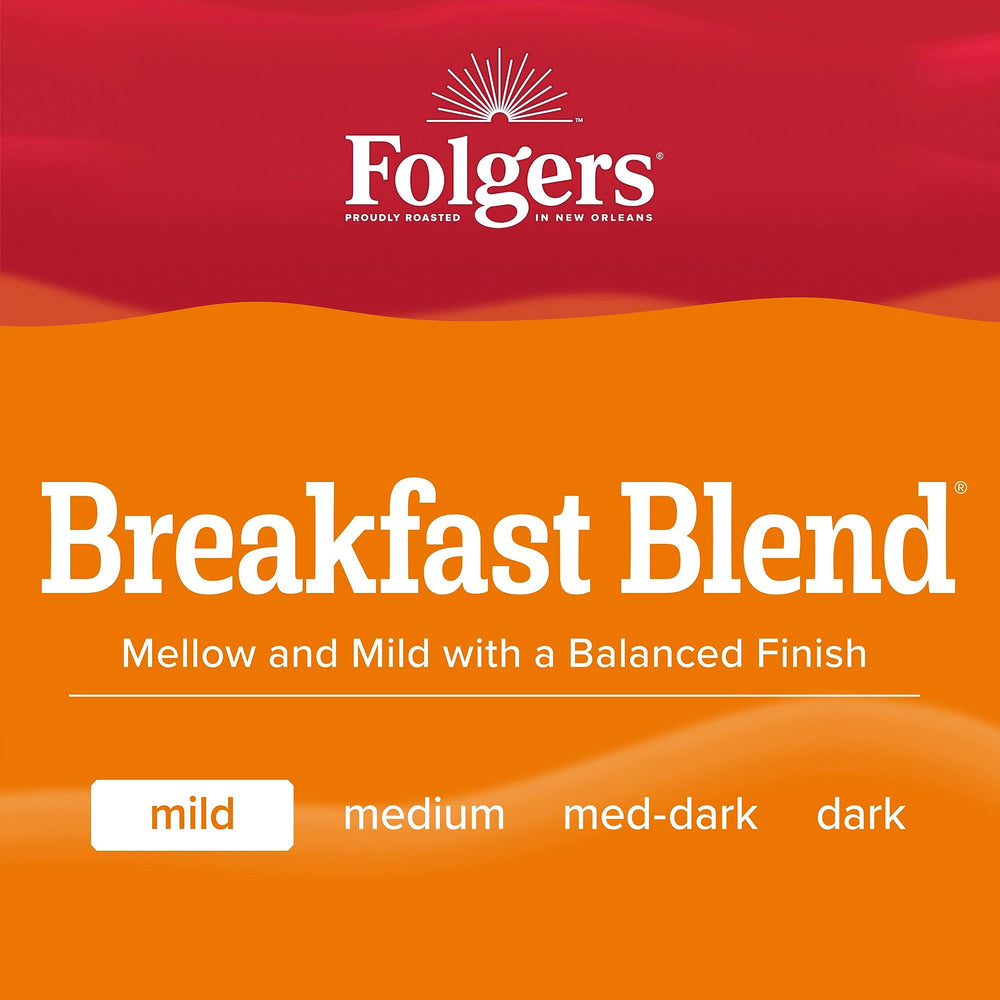 Folgers Breakfast Blend easy brew image for busy mornings.
