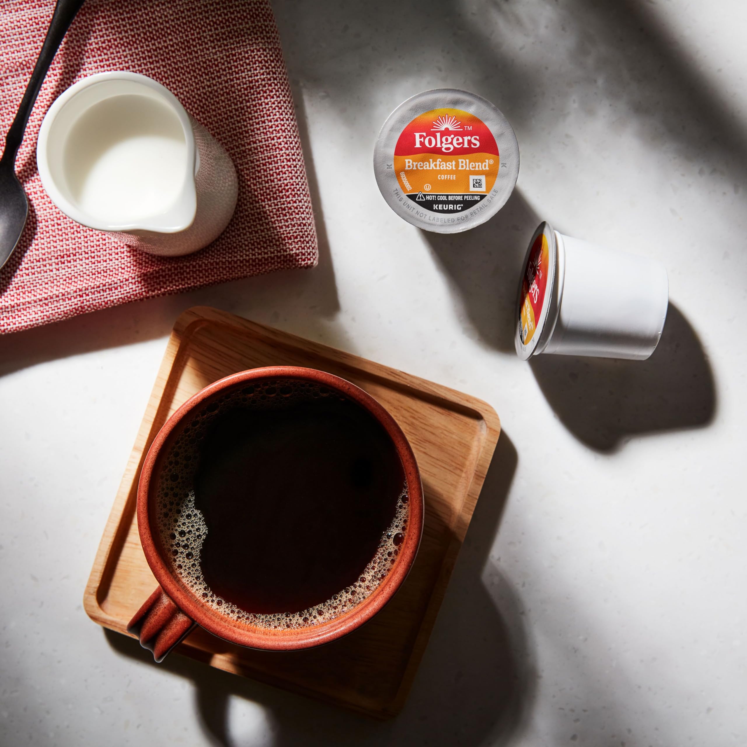 Folgers Breakfast Blend Keurig pods for quick, mess-free brewing.