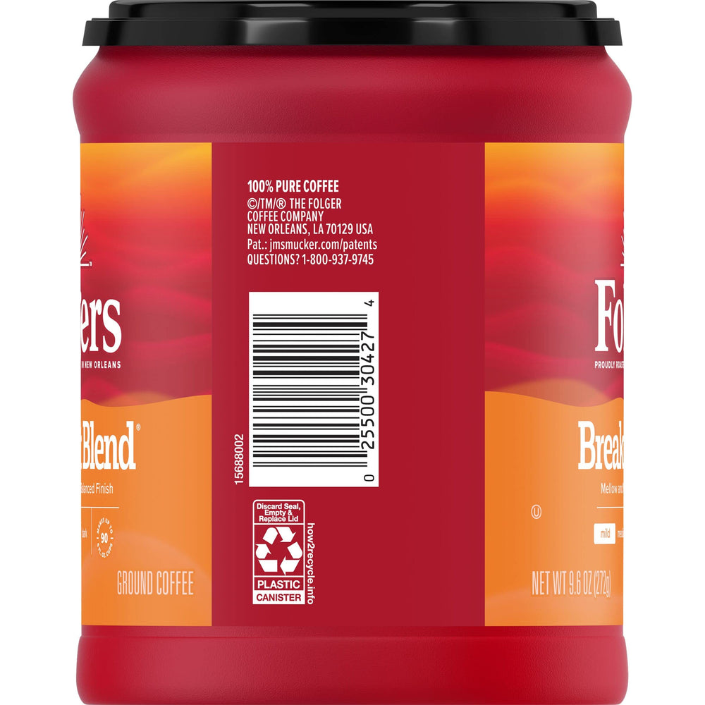 Folgers Breakfast Blend packaging display for kitchen or pantry
