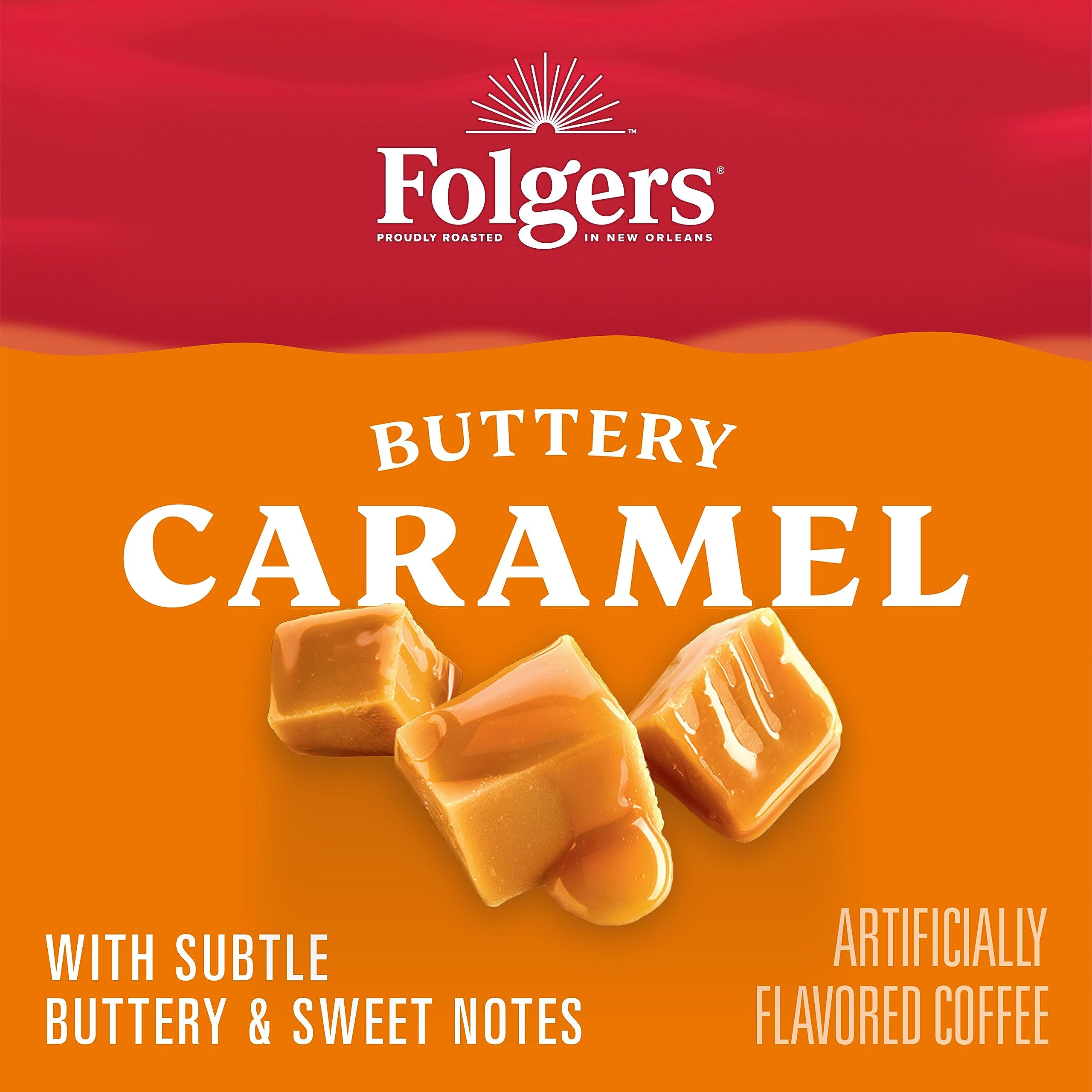 New Orleans roasted Folgers beans imagery suggesting crafted, aromatic coffee.