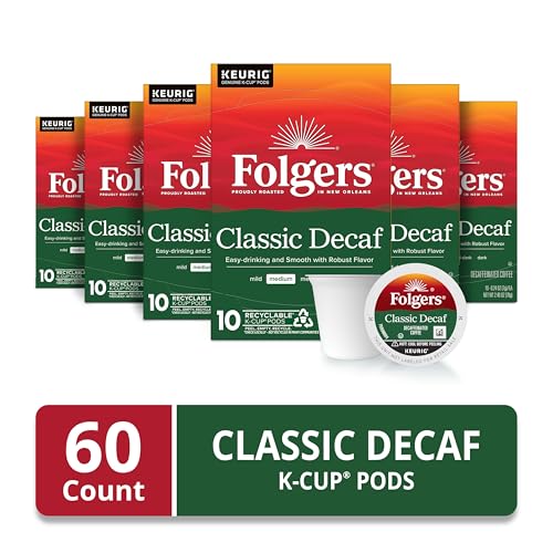 Folgers Classic Decaf K-Cup pods closeup showcasing smooth flavor