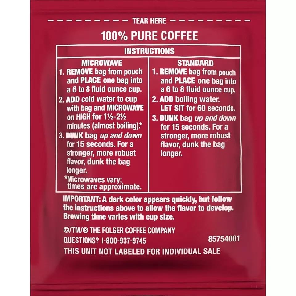 Folgers Coffee Singles open box reveals pre-measured servings for quick brewing.