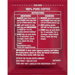 Folgers Coffee Singles open box reveals pre-measured servings for quick brewing.