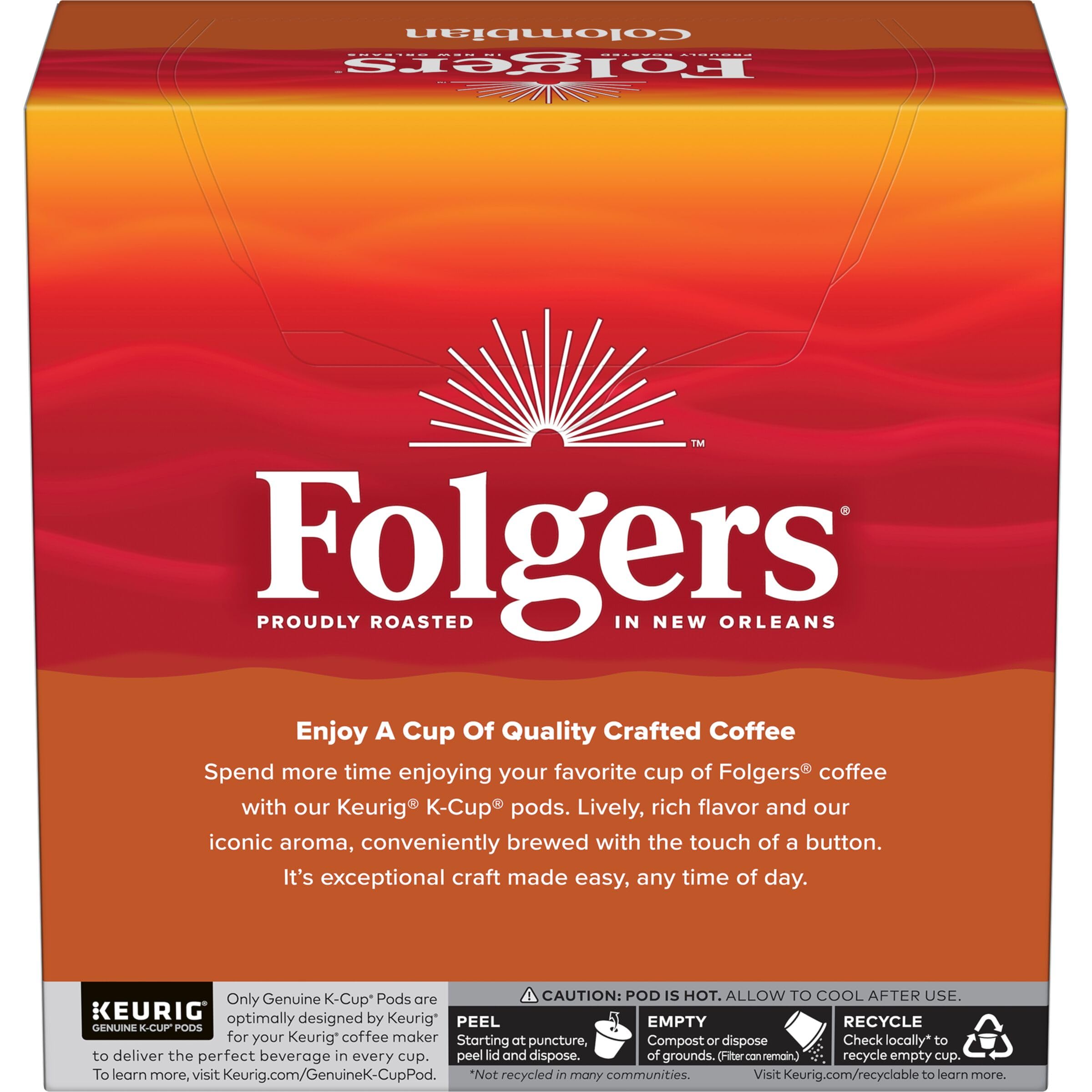 Medium roast label on Folgers K-Cups suggests balanced flavor.