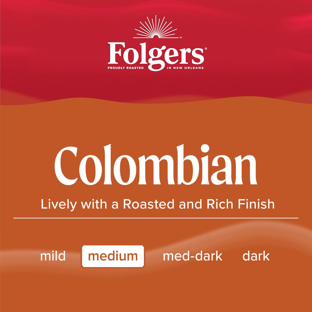 Folgers Colombian Coffee bag label notes New Orleans roast craft and pride.