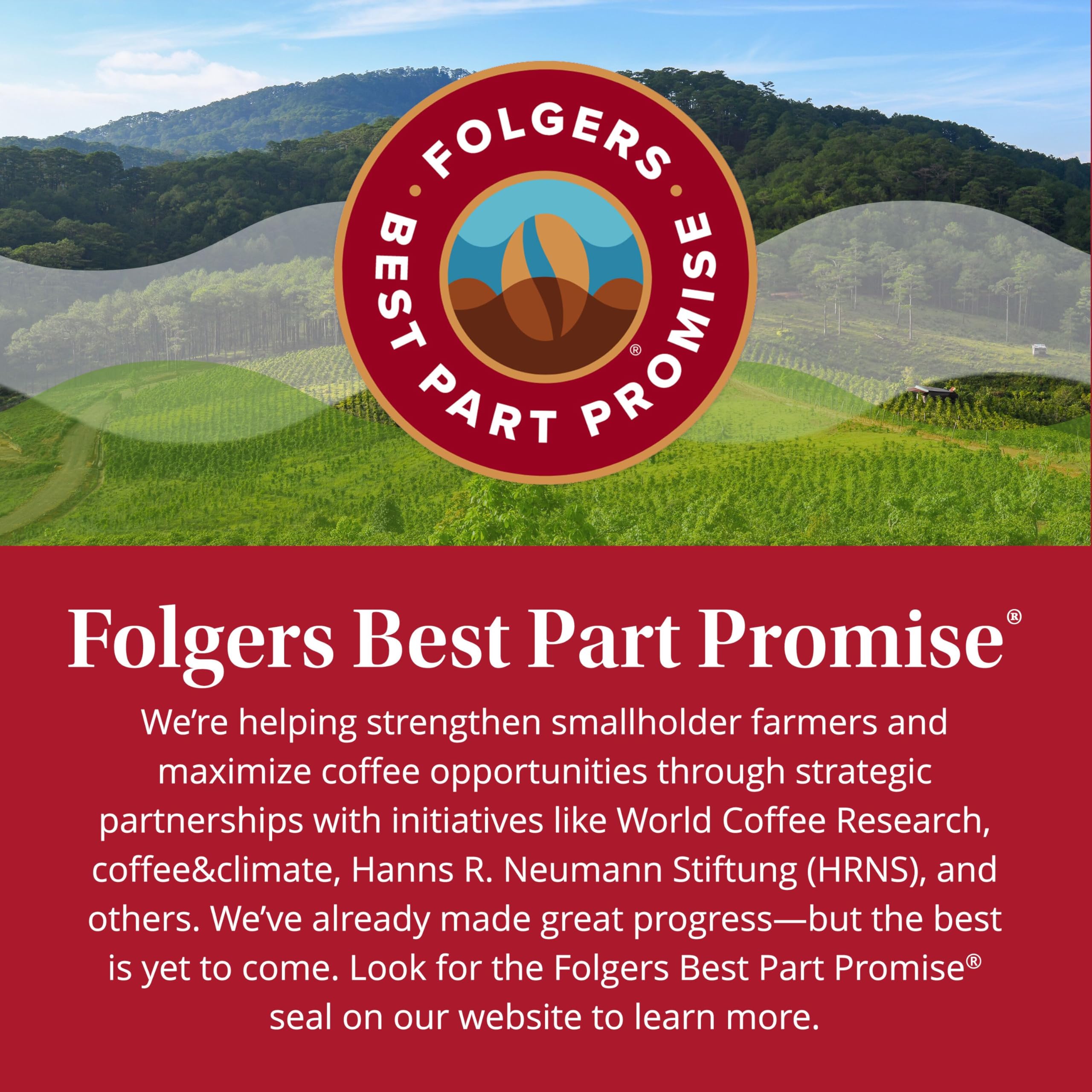 Close-up of Folgers Colombian Medium Roast K-Cup pods showing product details.