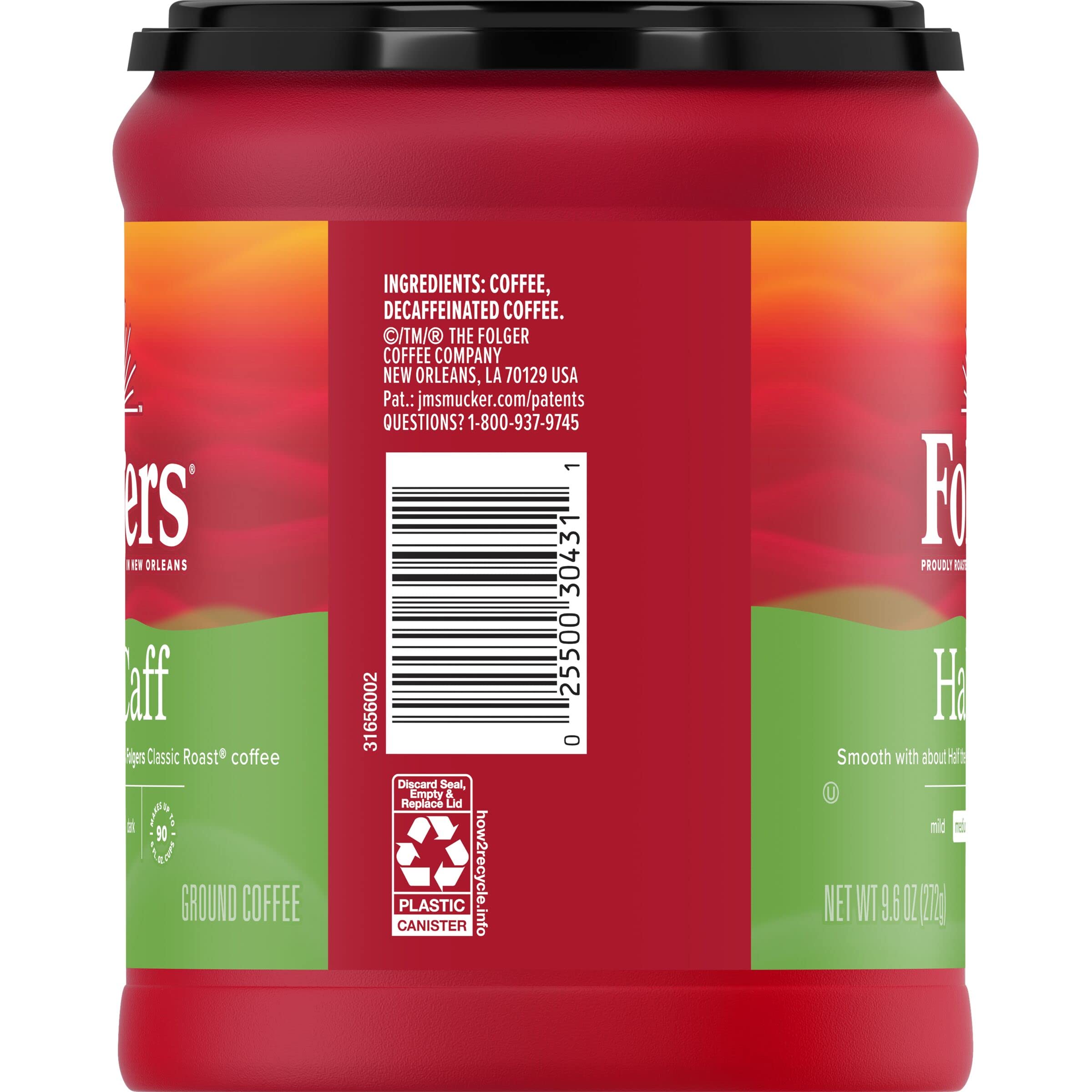 Folgers Half Caff mug with steam suggests a inviting, smooth morning pour.