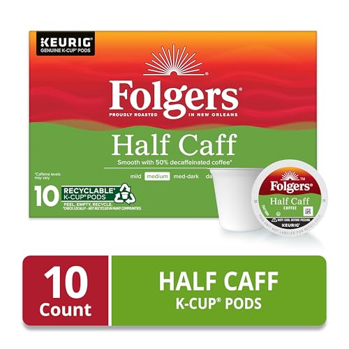 Close-up of Folgers Half Caff pod highlighting smooth aroma