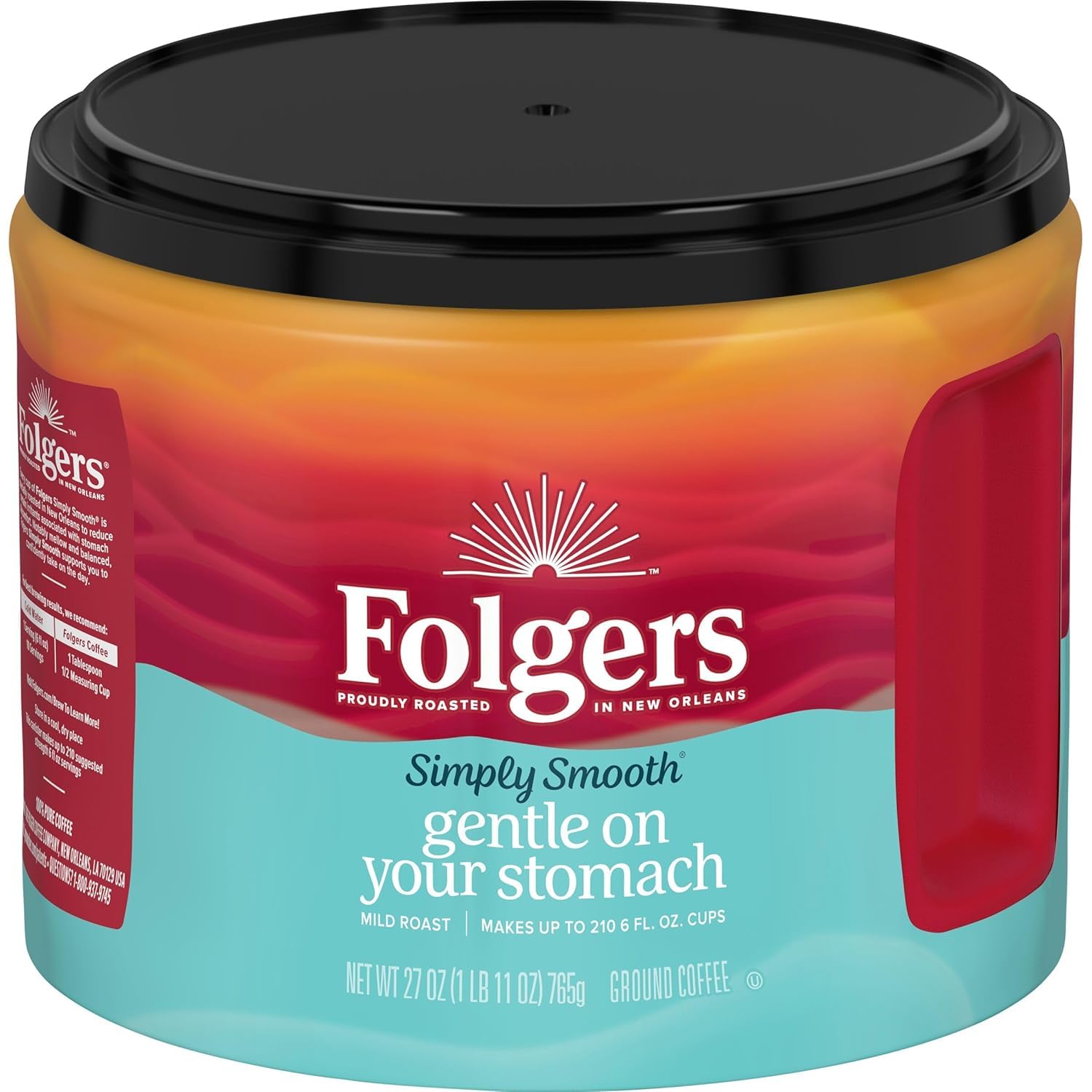 Folgers Simply Smooth ground coffee canister for easy, everyday brewing.