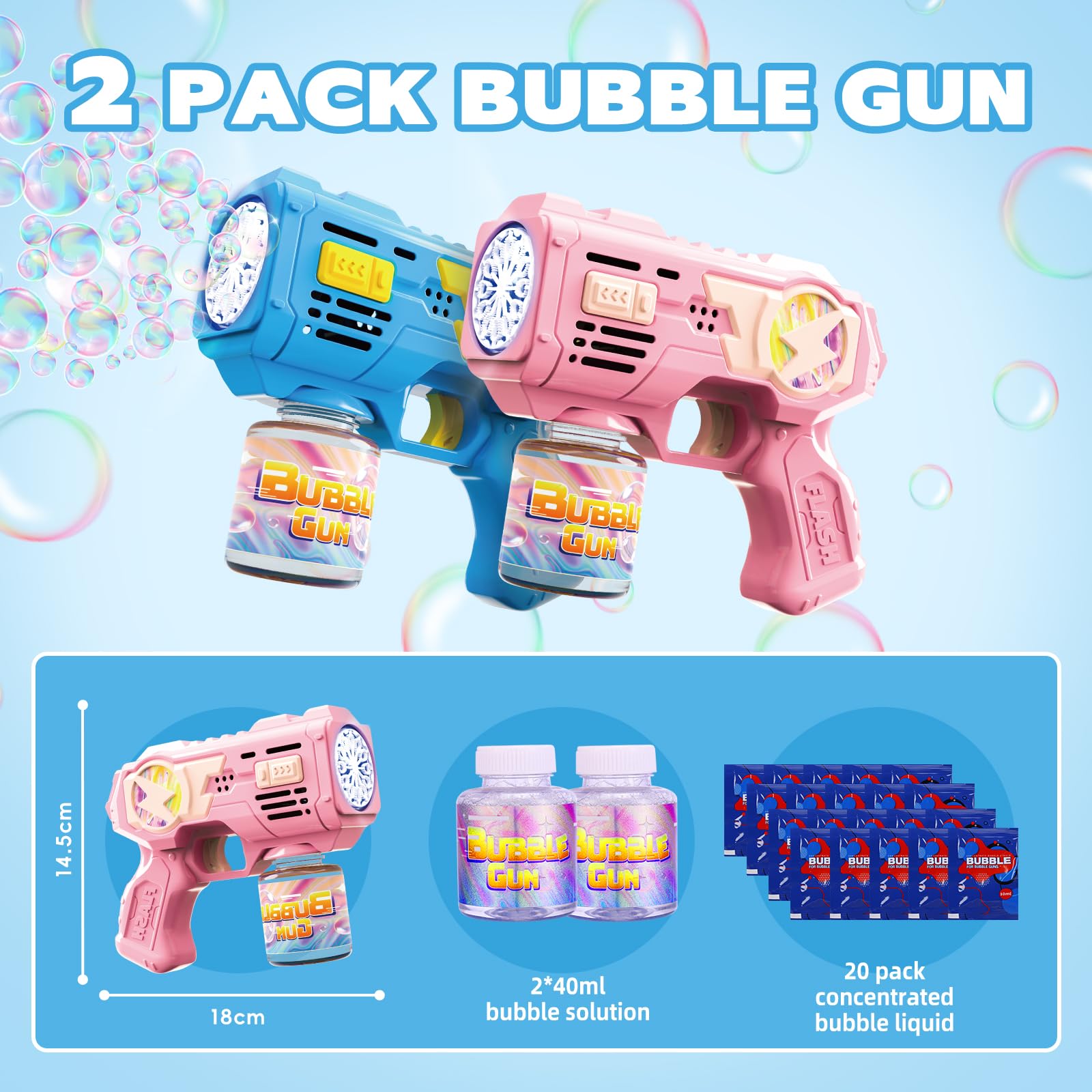 Folimix bubble gun LED glow for nighttime bubble magic and parties.