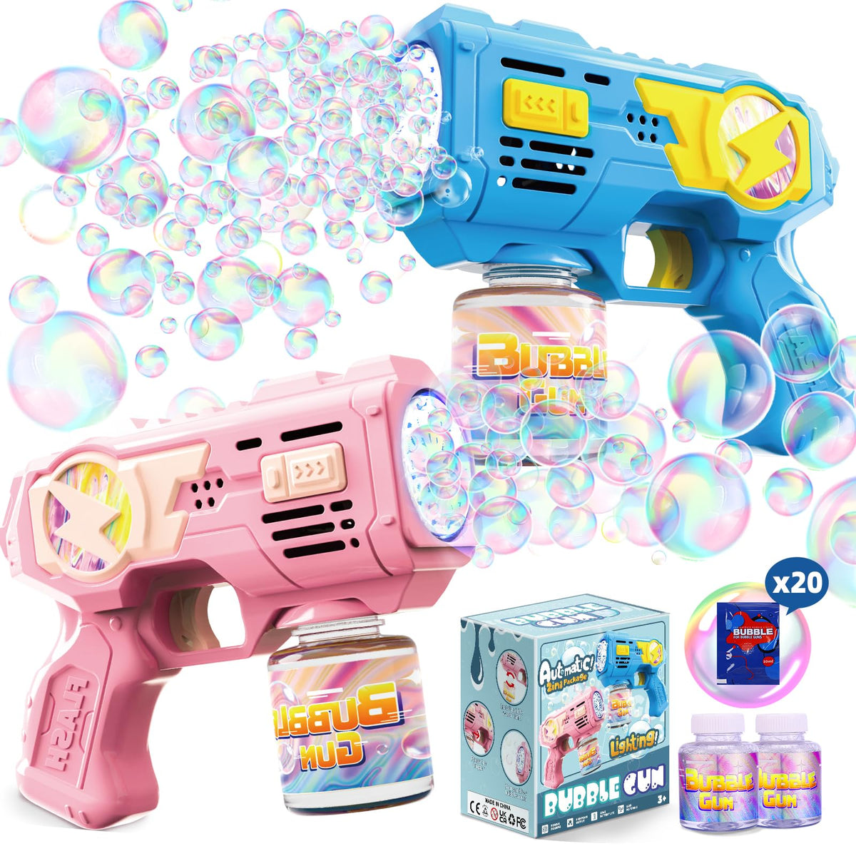 Folimix bubble gun pink blue design, great for outdoor play and photo-worthy bubbles.