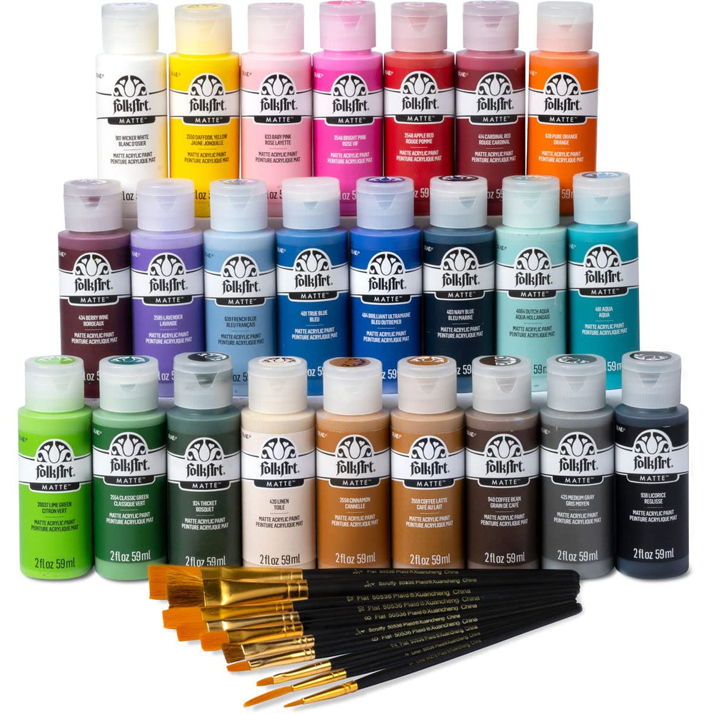 FolkArt 99445 24-bottle paint set for versatile crafting on wood, canvas, and more