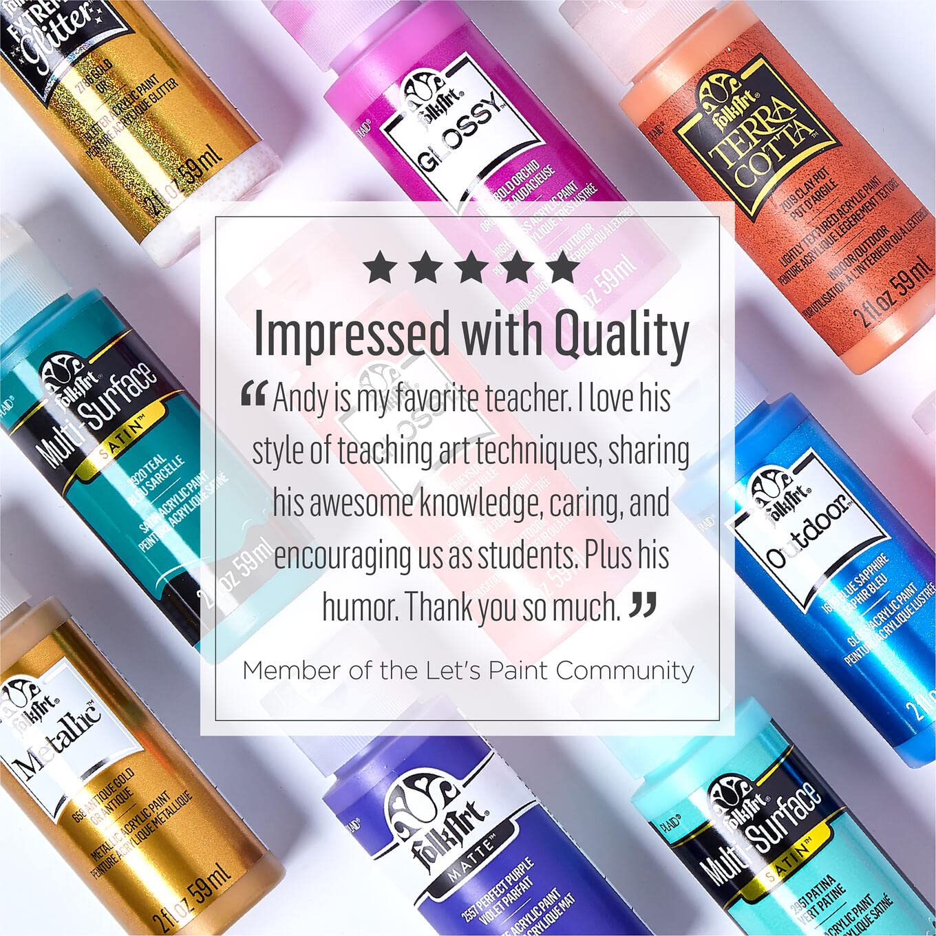 American-made FolkArt acrylic paint ensuring consistent color quality
