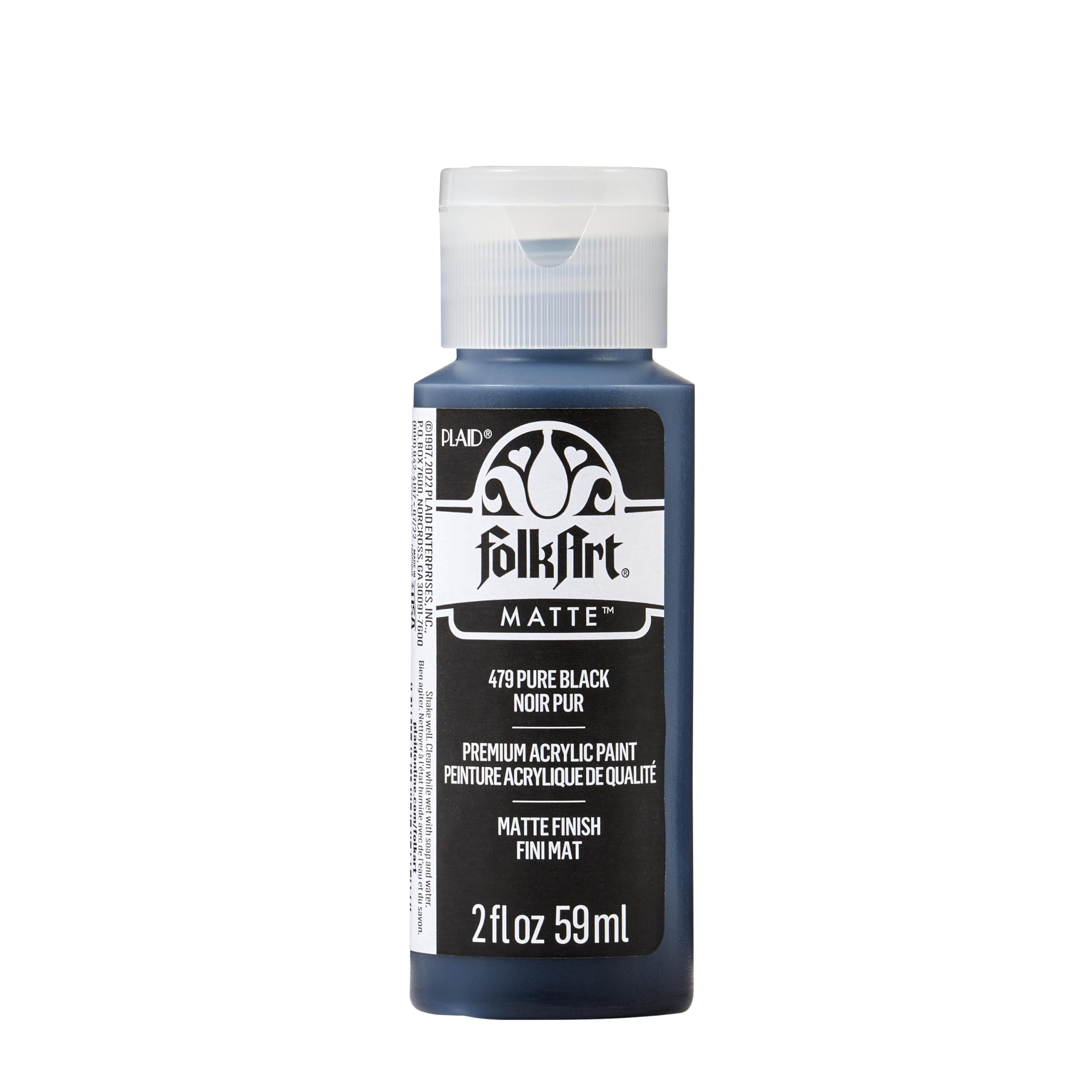 FolkArt acrylic paint 2oz pure black bottle, versatile for crafts