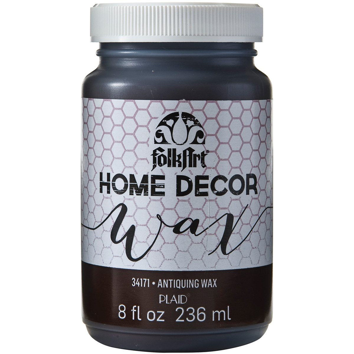 FolkArt Home Decor Antiquing Wax bottle (8 oz) ready to seal furniture with sepia finish.
