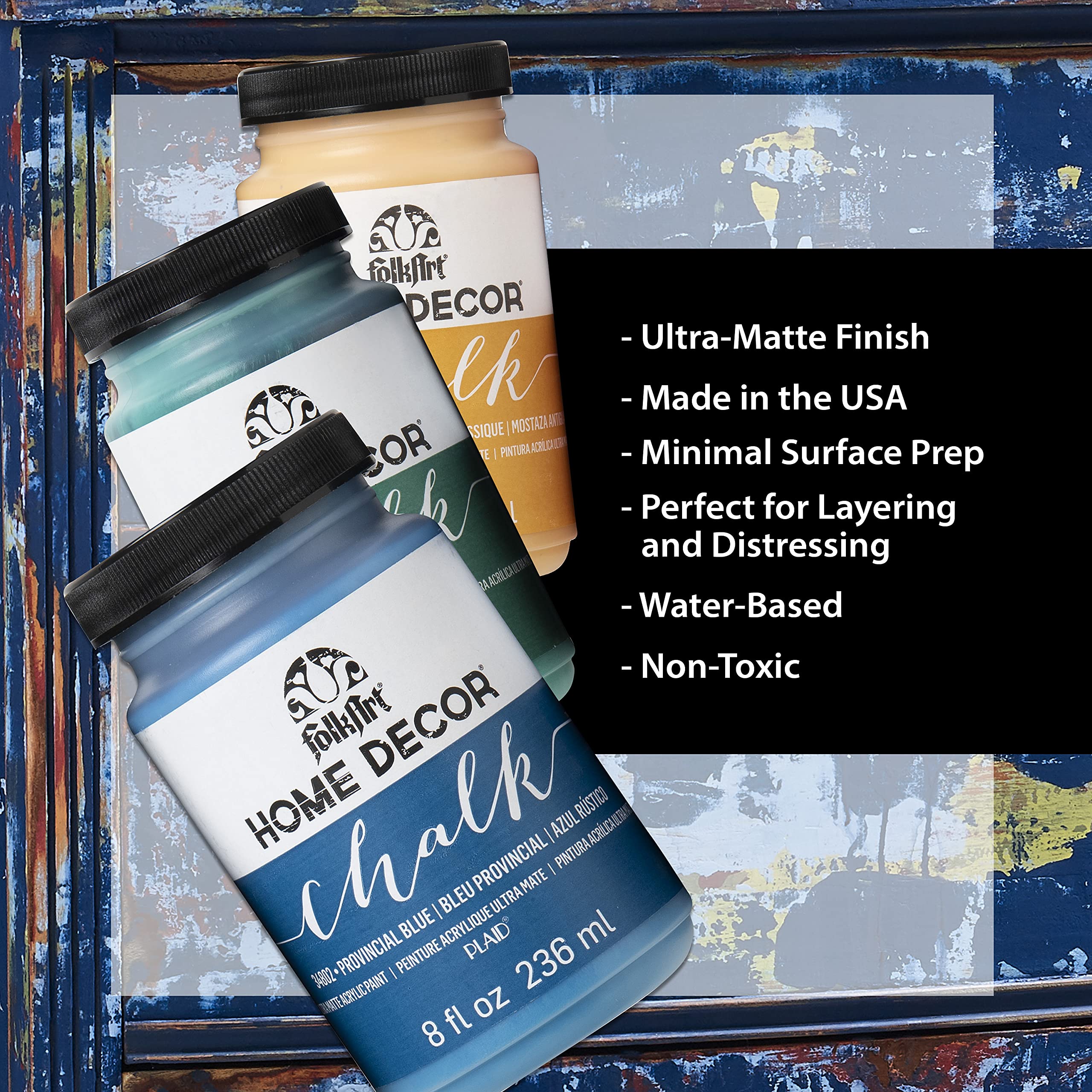 FolkArt Home Decor Chalk wood application demonstrates minimal prep and smooth coverage