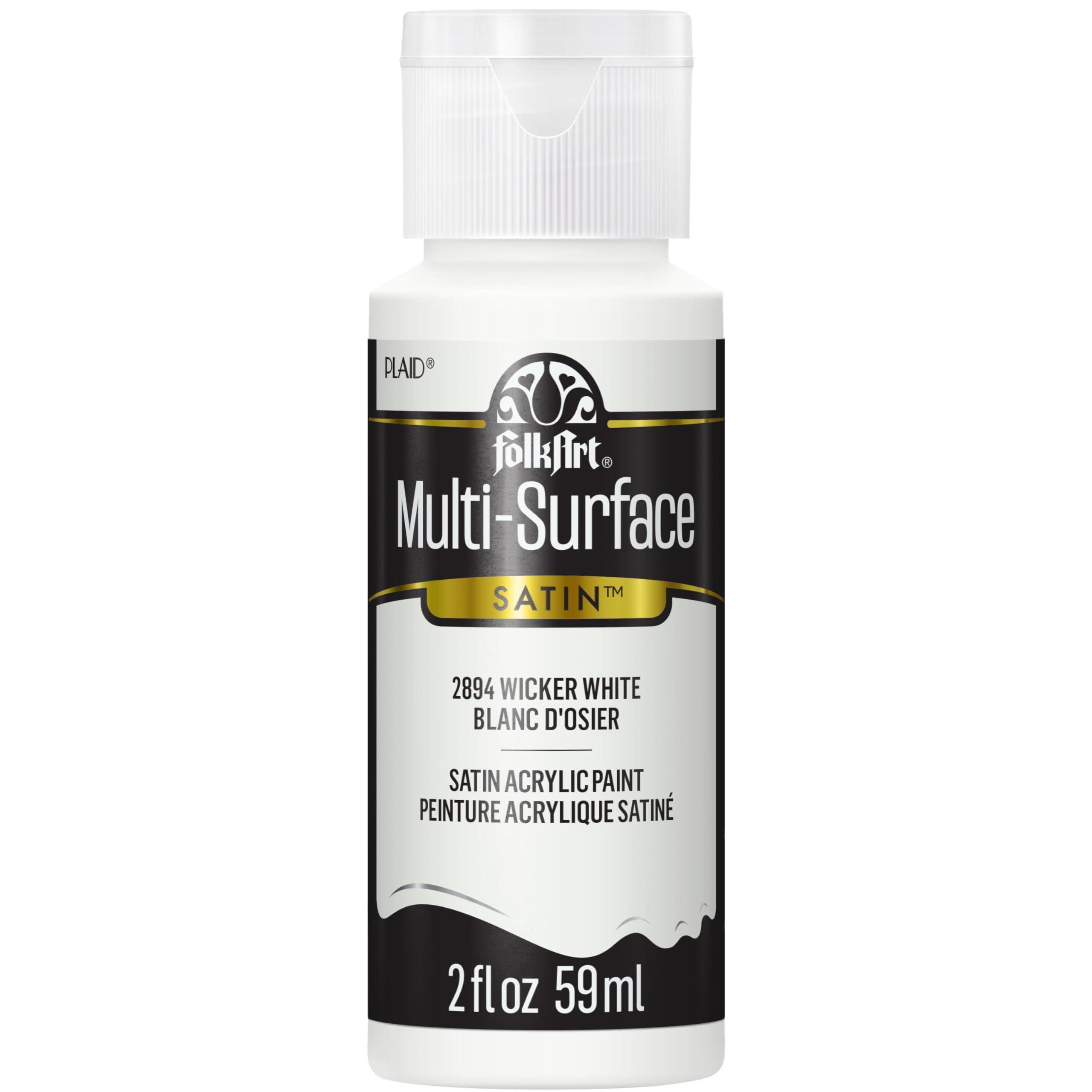 FolkArt multi-surface paint bottle front view in Wicker White for vibrant crafts