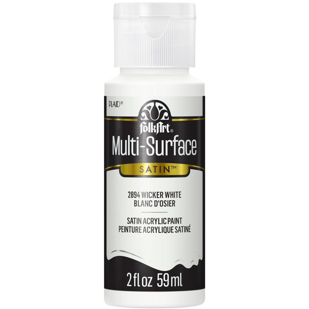 FolkArt multi-surface paint bottle front view in Wicker White for vibrant crafts