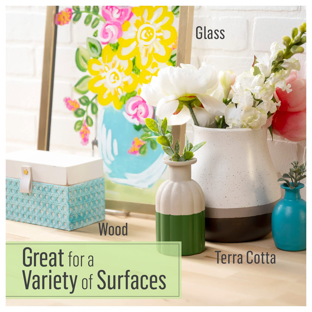 FolkArt Multisurface Metallic Paint Bright Gold highlights a glass vase beautifully
