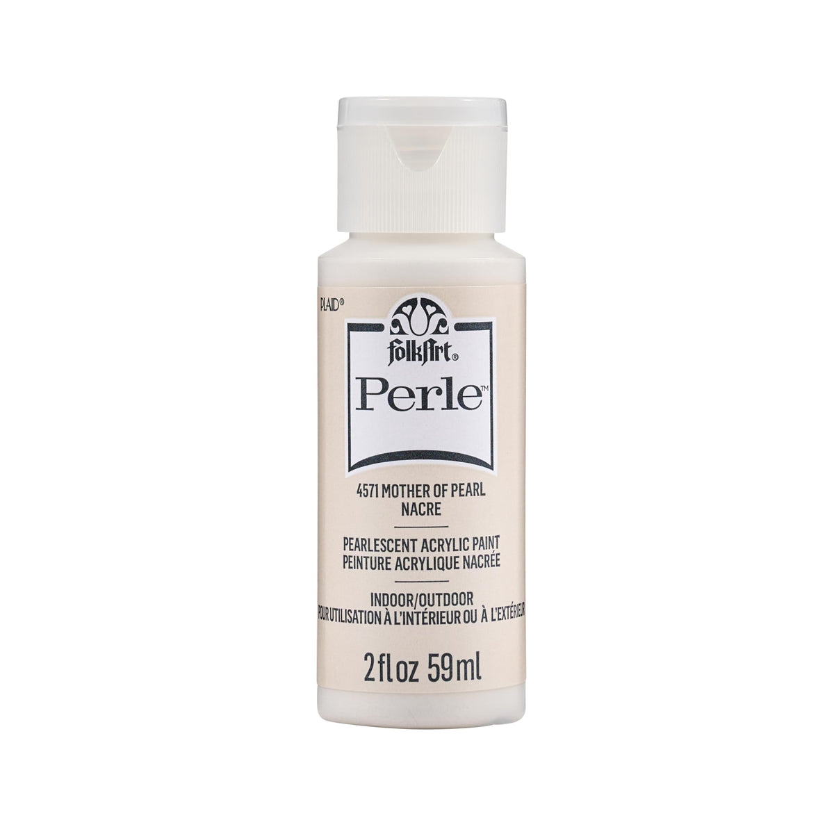 FolkArt Perle Mother of Pearl acrylic paint bottle with pearlescent sheen.