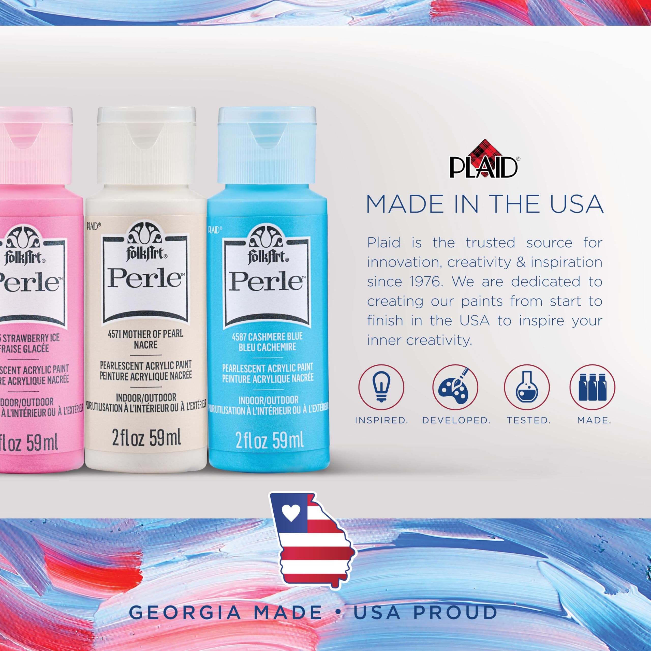 FolkArt Perle is non-toxic, USA-made, water-based paint for crafts.