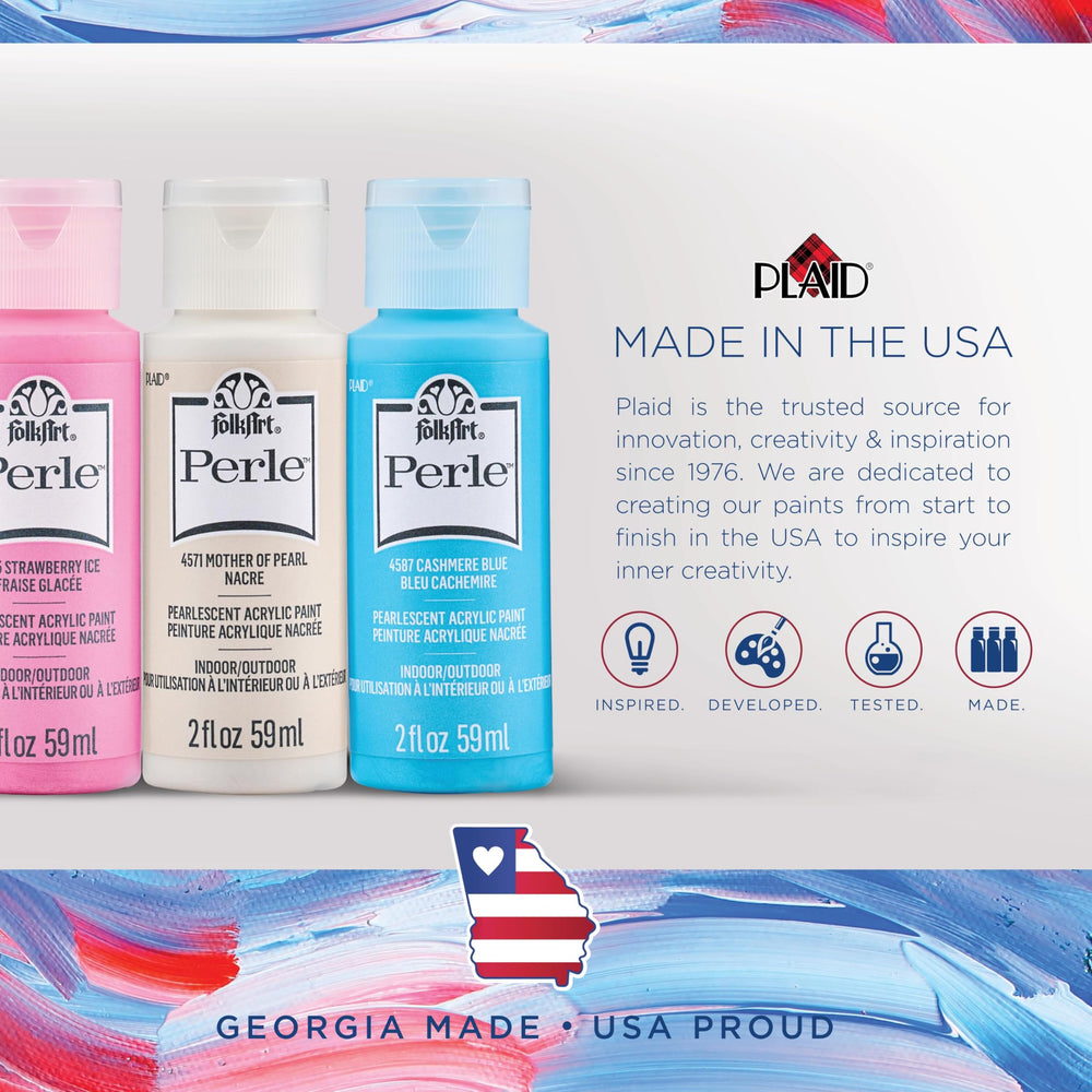FolkArt Perle is non-toxic, USA-made, water-based paint for crafts.