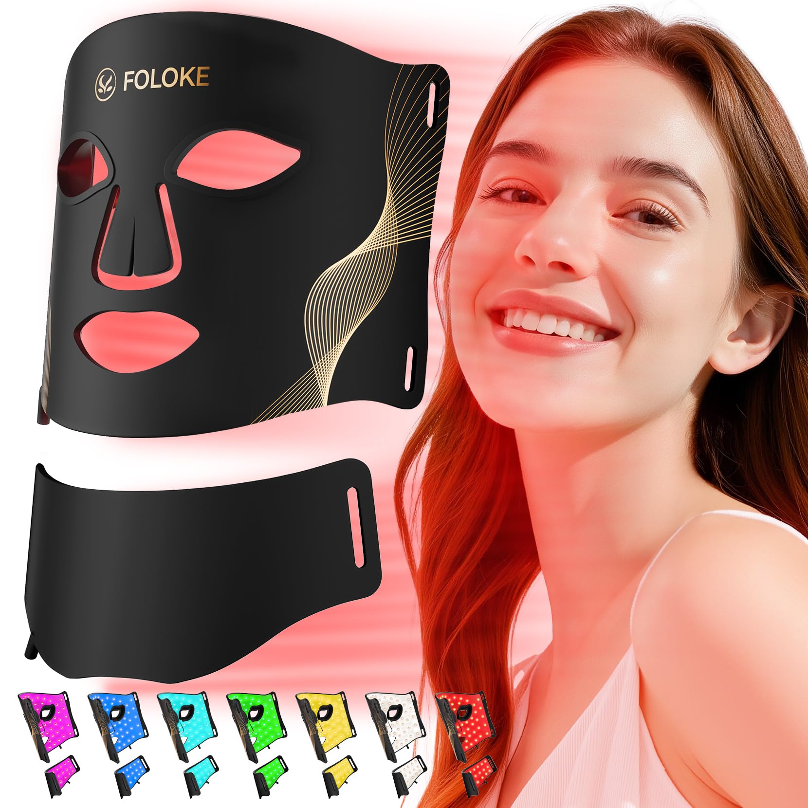 FOLOKE LED mask emits red light at 630nm for revitalized skin.