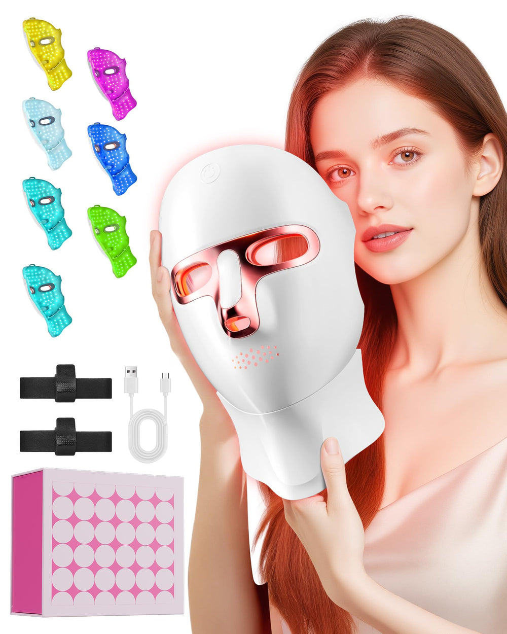 FOLOKE red light mask neck attachment providing extended facial coverage.