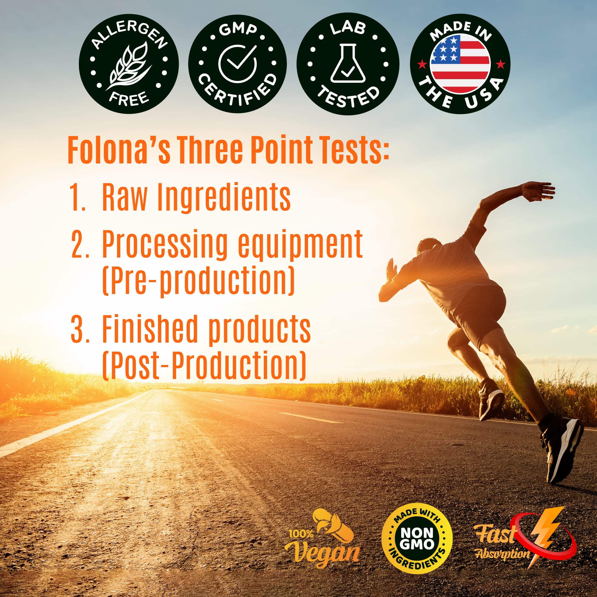 Folona Creatine HMB product lineup emphasizing triple-testing and vegan ethics