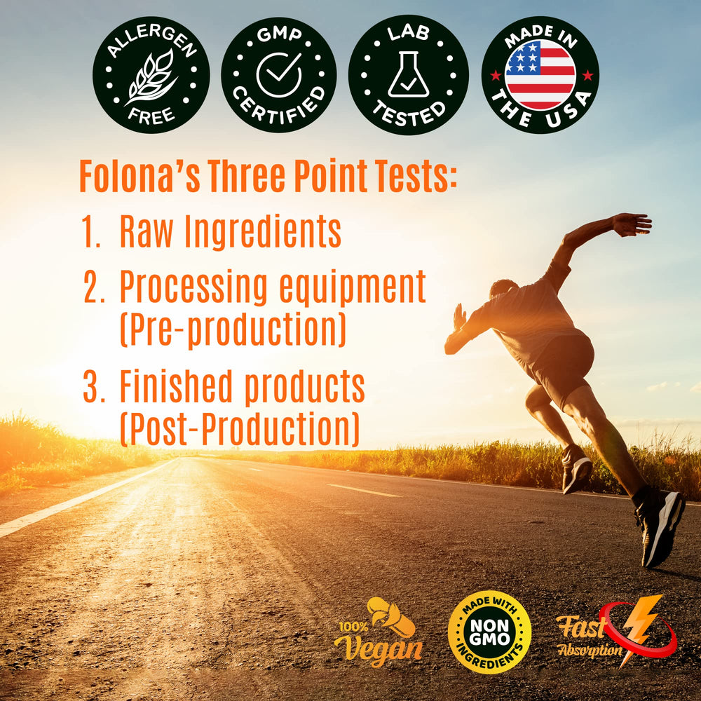 Folona Creatine HMB product lineup emphasizing triple-testing and vegan ethics
