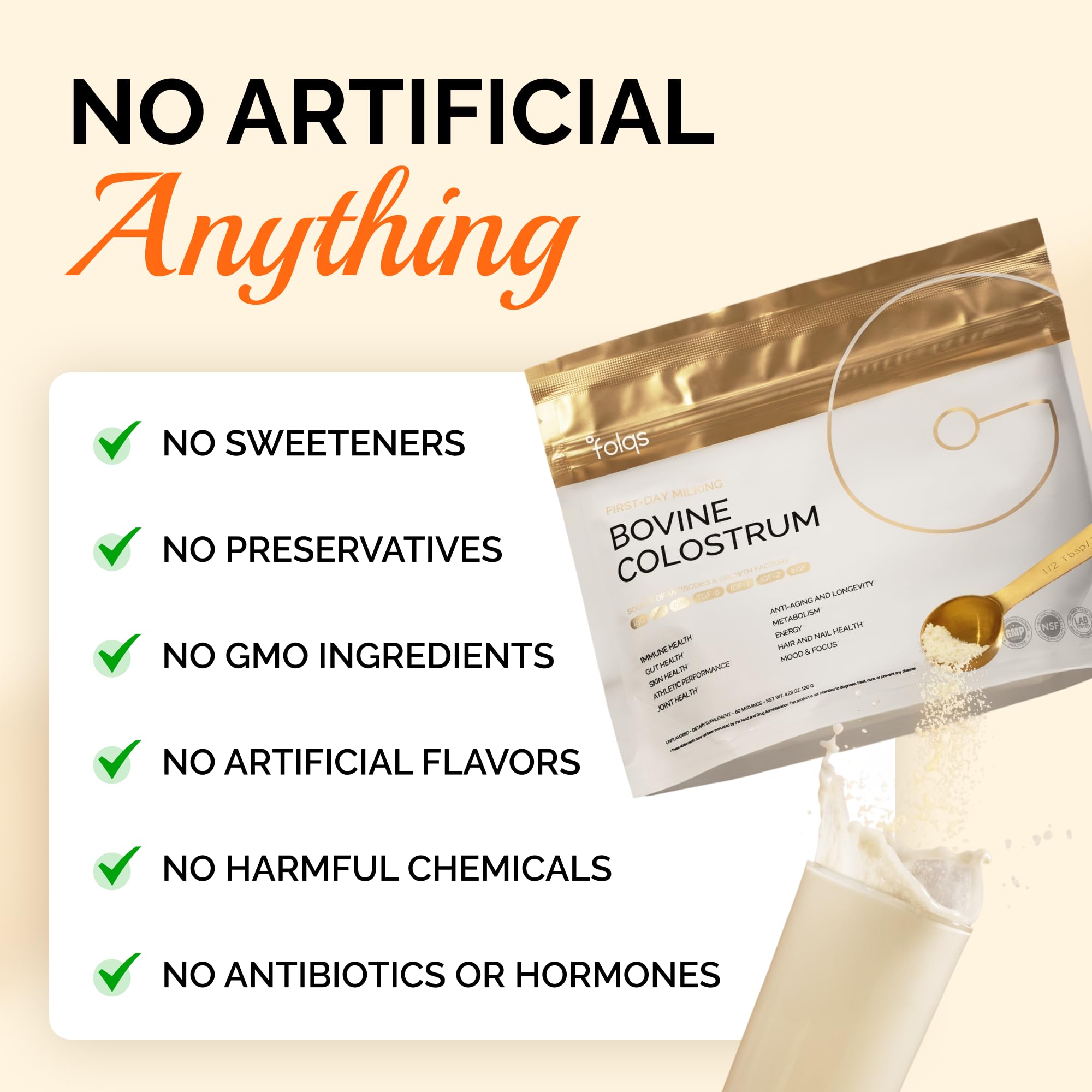 Folqs Bovine Colostrum Powder dissolving in water suggests smooth integration into routines.