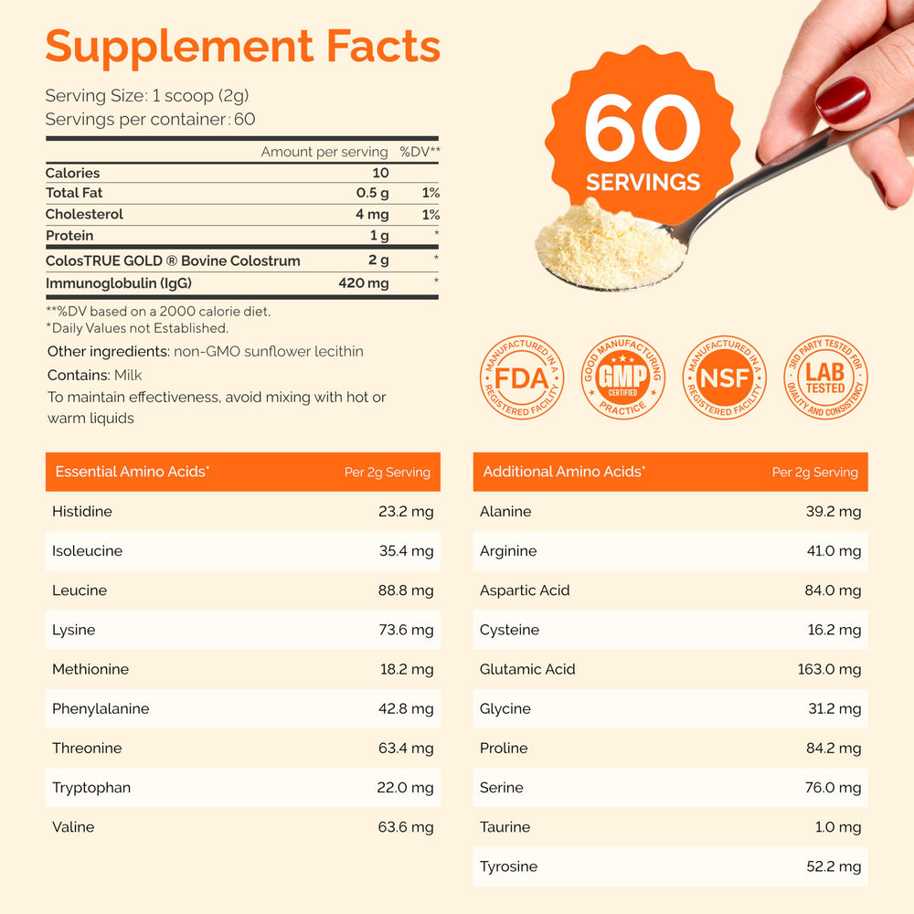 Folqs Bovine Colostrum Powder with Kosher certification implies trusted sourcing.