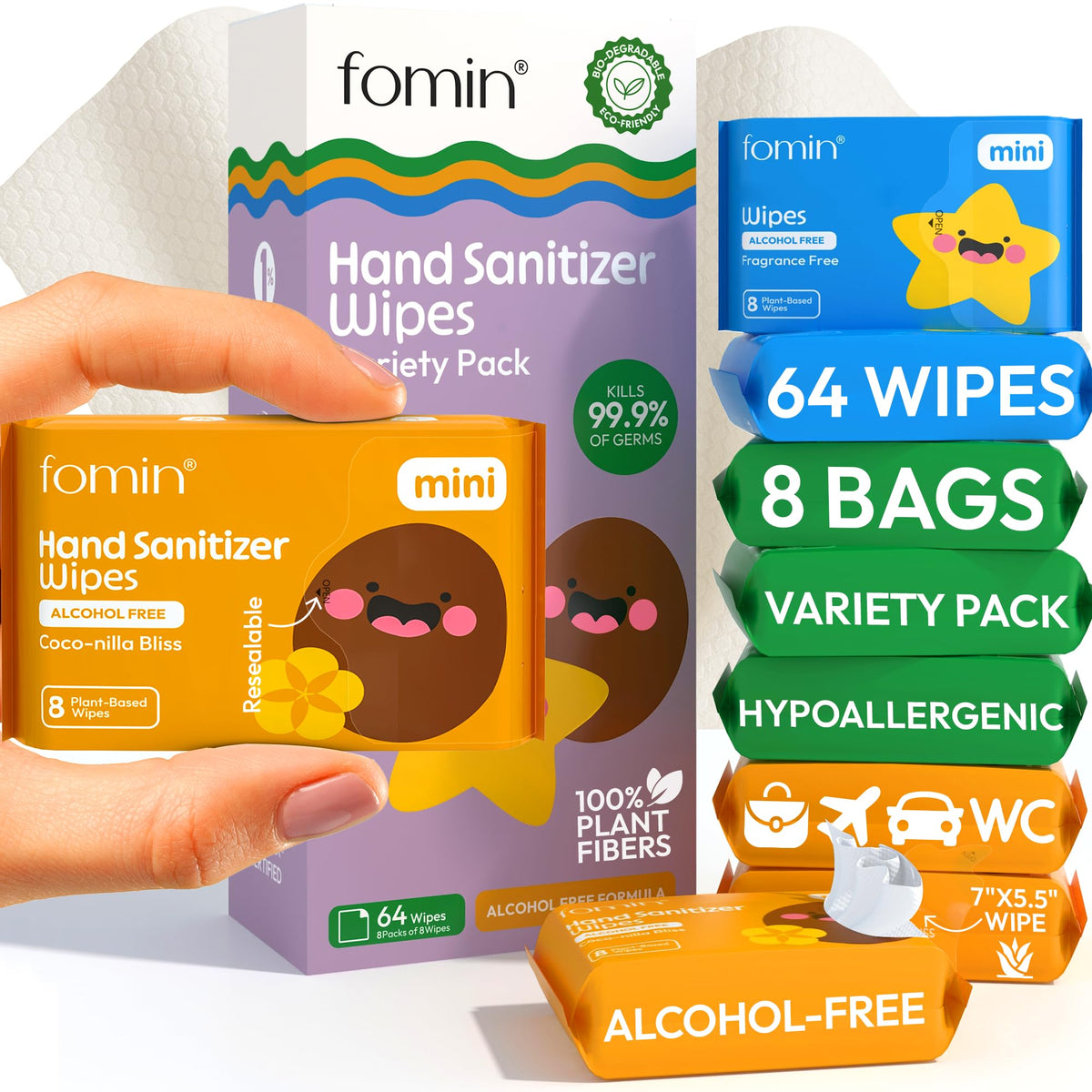 Fomin mini hand sanitizer wipes in pocket pack for convenient on-the-go cleaning