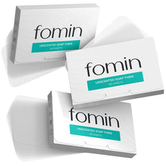 FOMIN paper soap sheets packaging shown for easy outdoor use and portability.