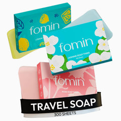 FOMIN rose packaging with paper soap sheets, showcasing portable cleaning on the go.