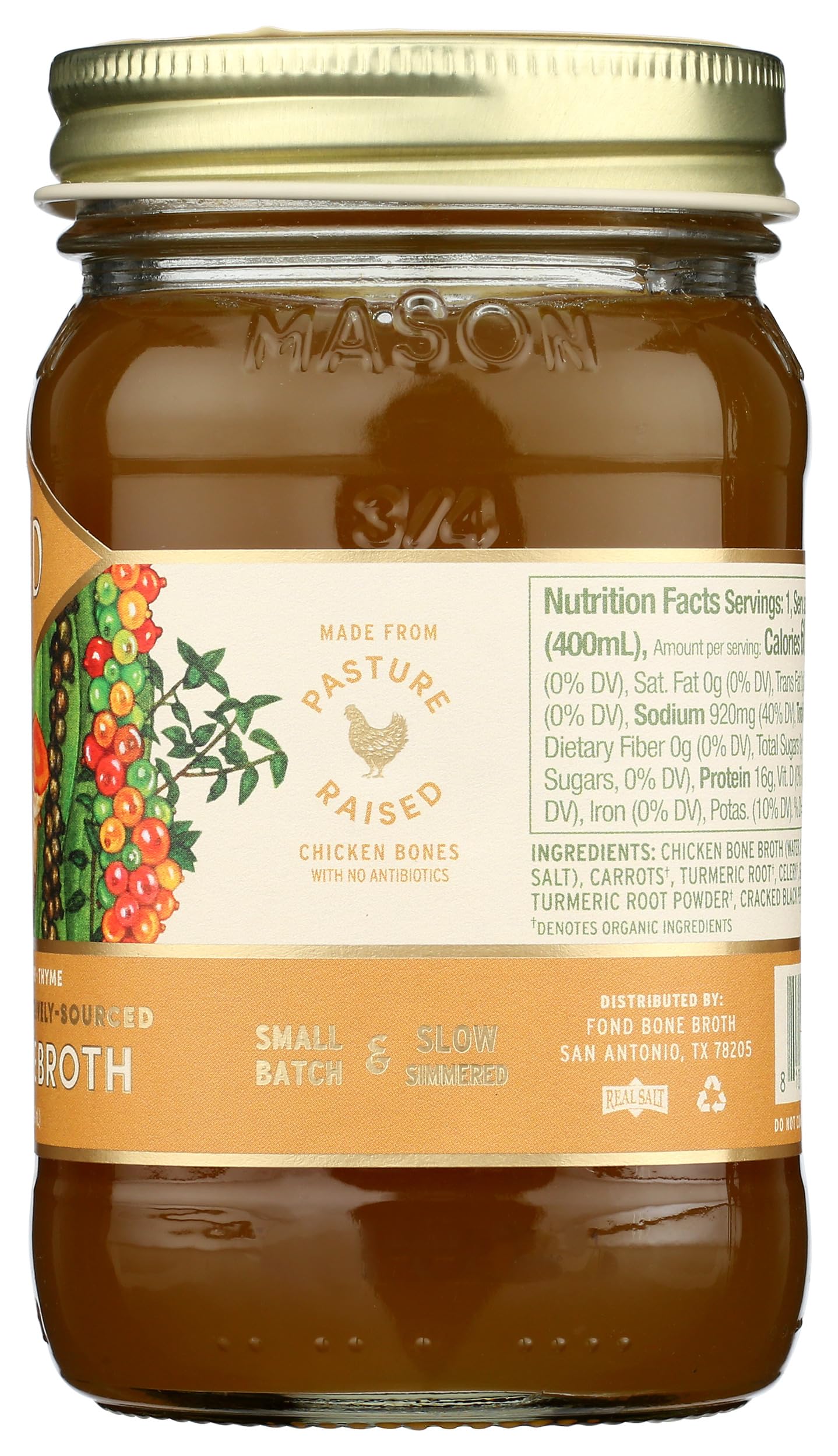 Fond packaging front view emphasizes clean ingredients and convenient 14 oz size.