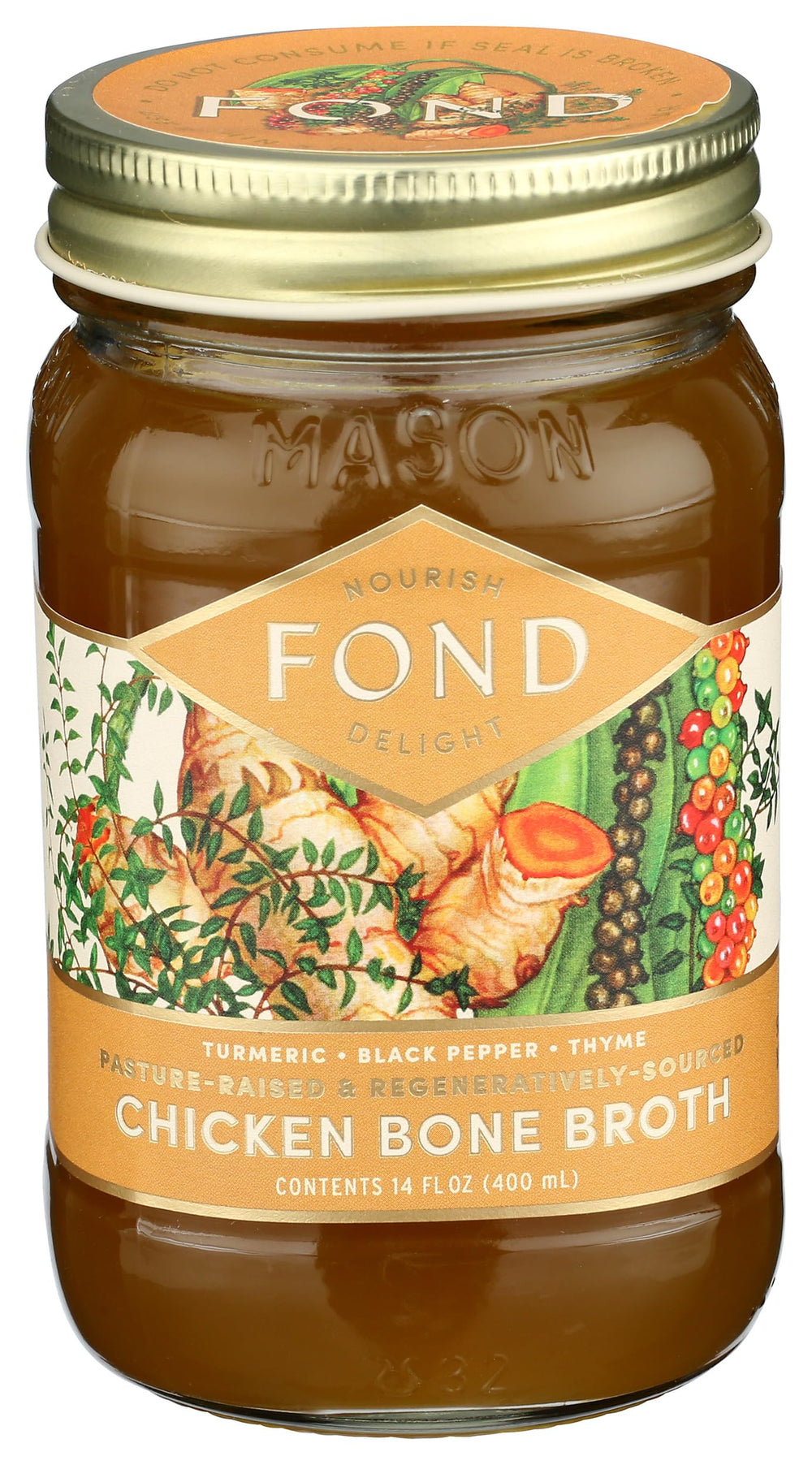 Fond turmeric black pepper bone broth bottle ready for quick, comforting meals.