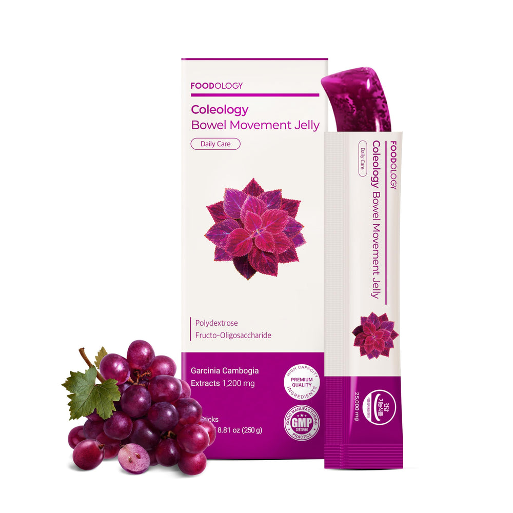 FOODOLOGY Coleology bowel movement jelly grape-prune stick for daily gut balance and regularity.
