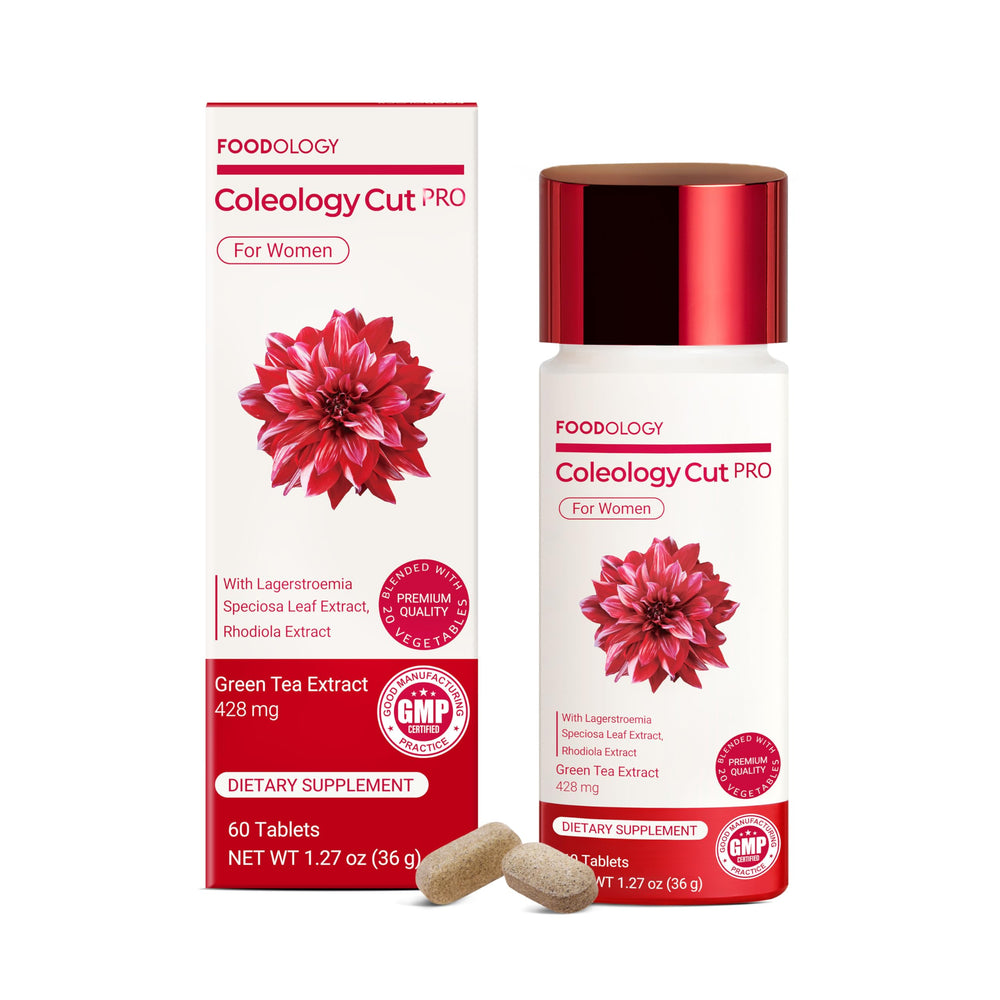 FOODOLOGY Coleology Cut PRO green tea extract bottle promoting overnight fat metabolism.