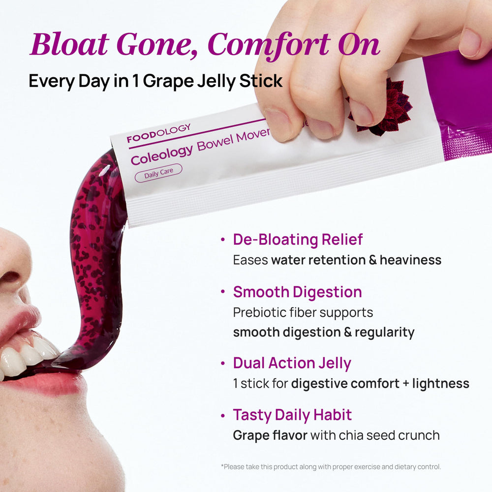 FOODOLOGY Coleology grape-flavored jelly with chia seeds for tasty gut-friendly snacking.