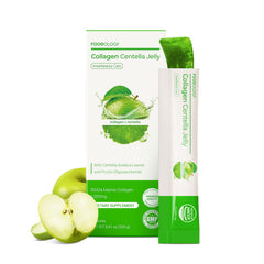 FOODOLOGY Collagen Centella Jelly Green Apple stick close-up showing chewy texture for daily skin support.