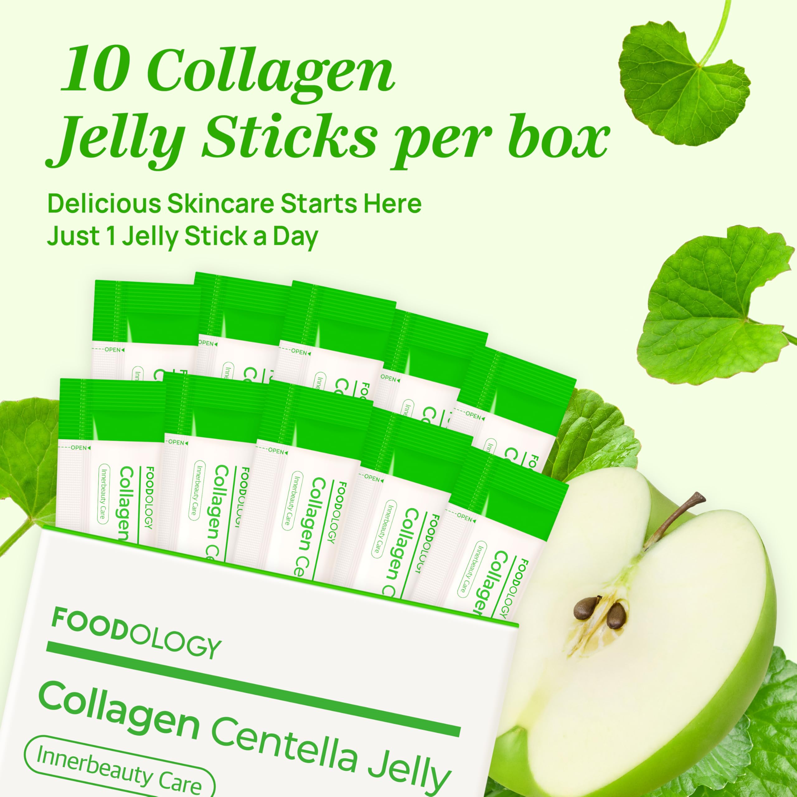 FOODOLOGY Korean beauty supplement viral jelly packaging in bright foil pouch.