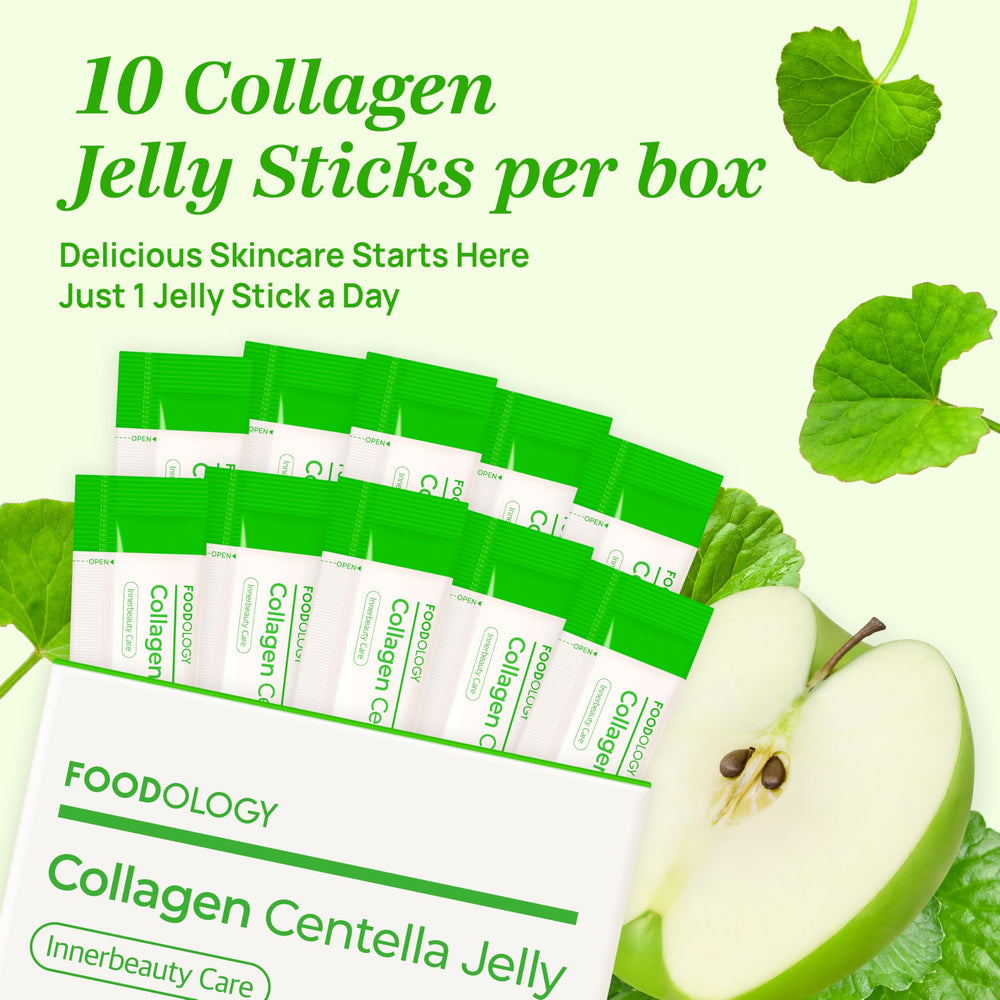 FOODOLOGY Korean beauty supplement viral jelly packaging in bright foil pouch.