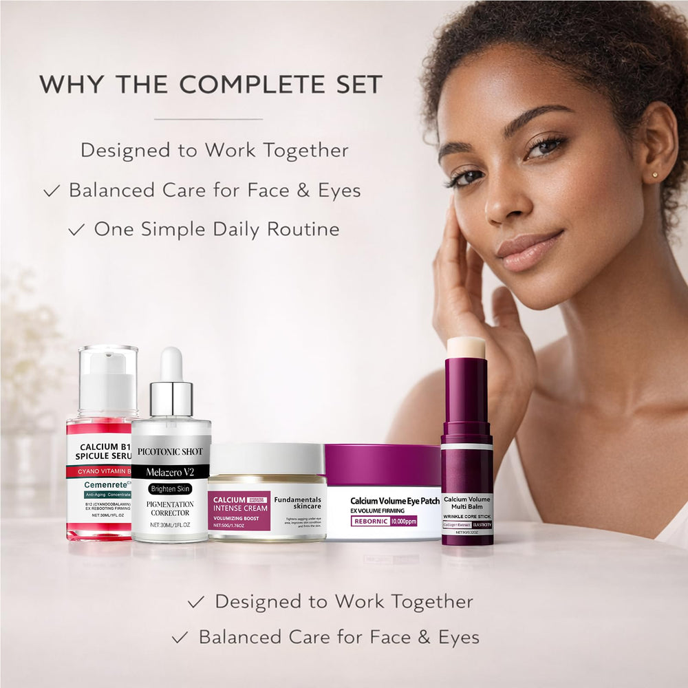 FOODSAVER Calcium Daily Care Set label close-up communicates a calm, balanced skincare approach.